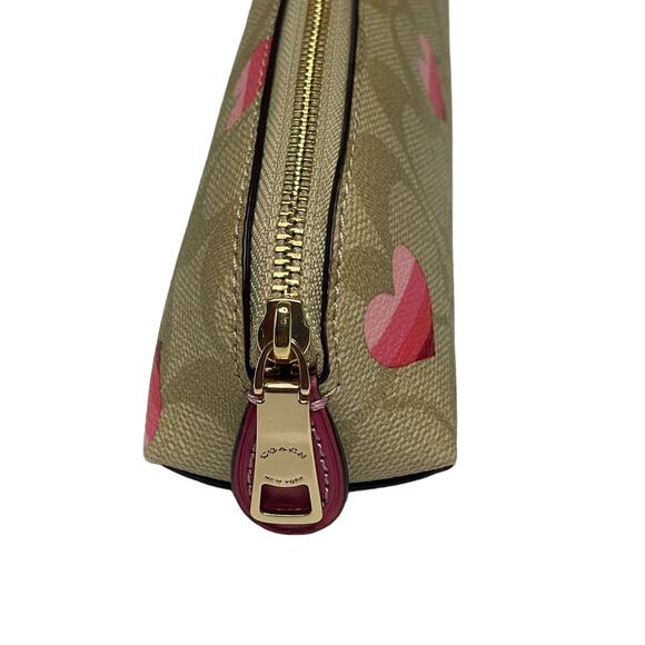 Coach Pencil Case In Signature Canvas With Stripe Heart Print - Picture 8 of 8